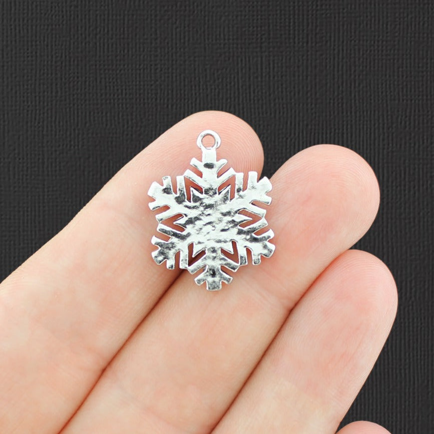 2 breloques ton argent flocon de neige avec strass incrustés - SC6435