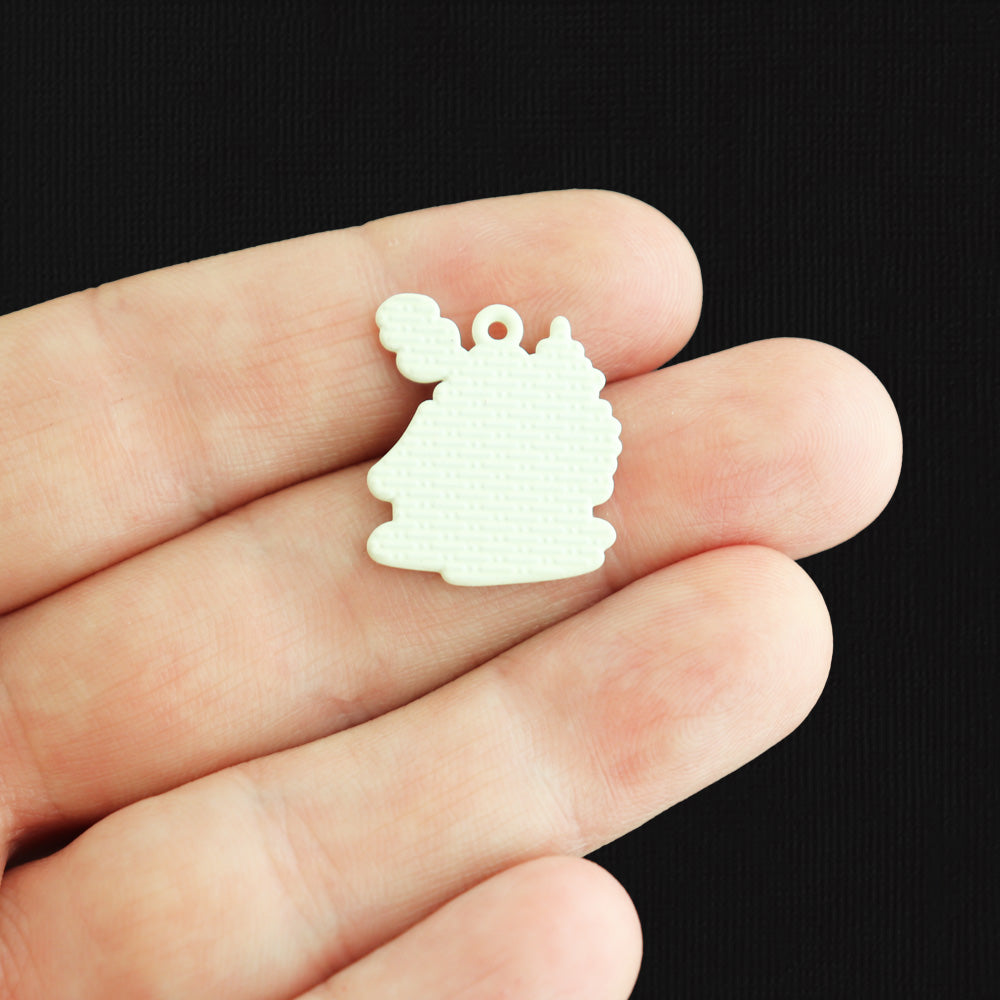 2 Snowy House Silver Tone Enamel Charms - E1613