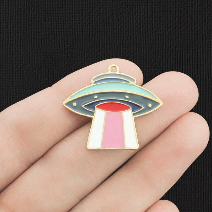 2 breloques en émail doré de vaisseau spatial - E1211