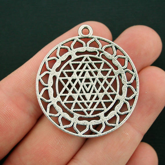 2 Sri Yantra Meditation Antique Silver Tone Charms - SC7474