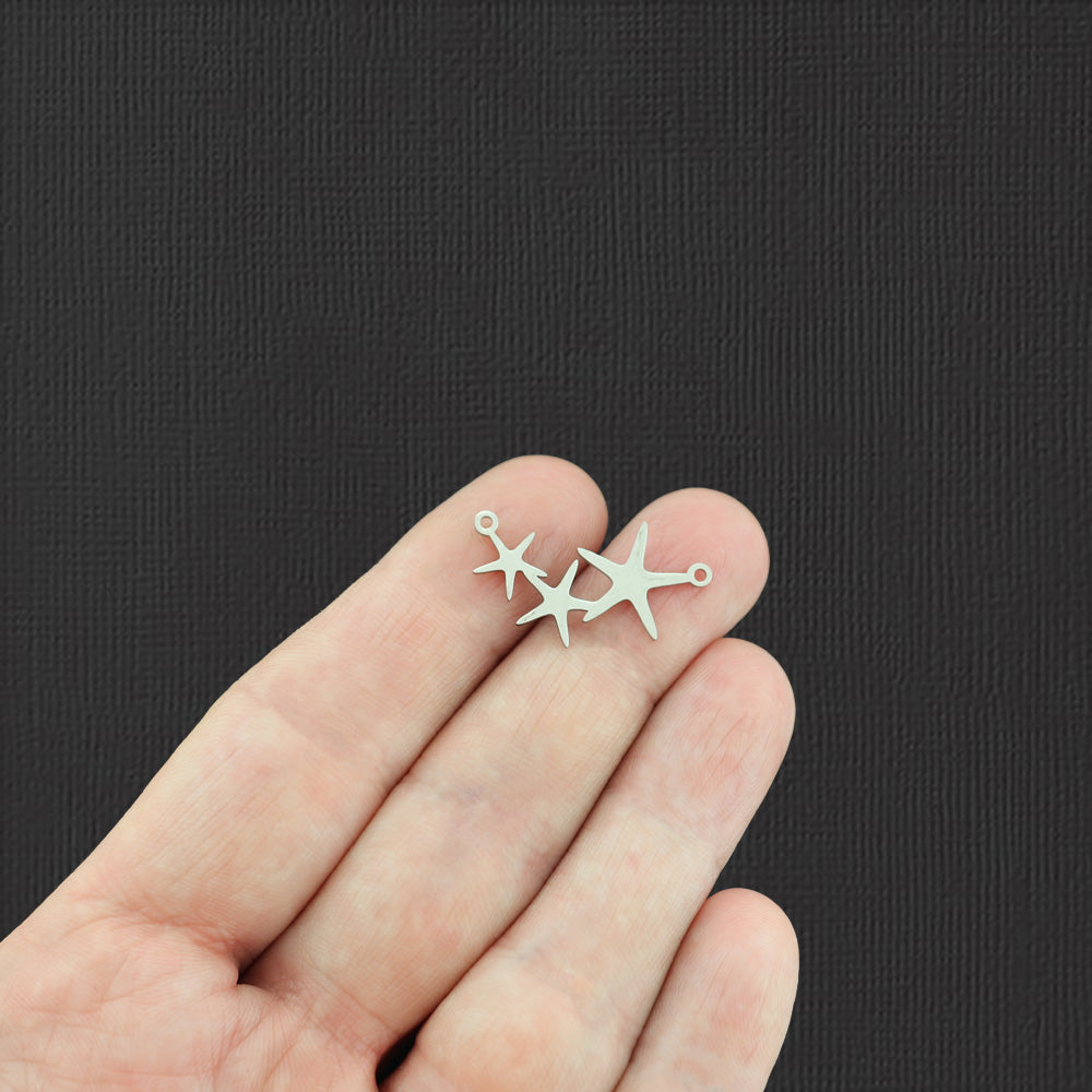2 Star Connector Stainless Steel Charms 2 Sided - SSP29