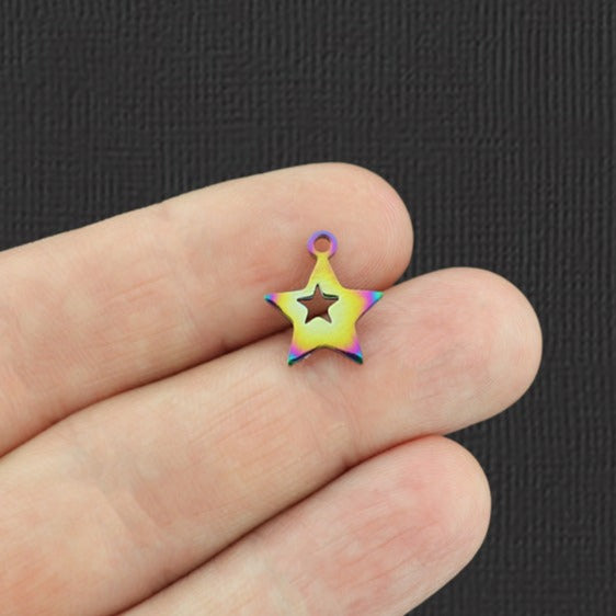 2 Star Rainbow Electroplated Stainless Steel Charms - SSP117