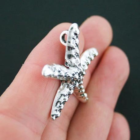 2 Starfish Antique Silver Tone Charms - SC4721