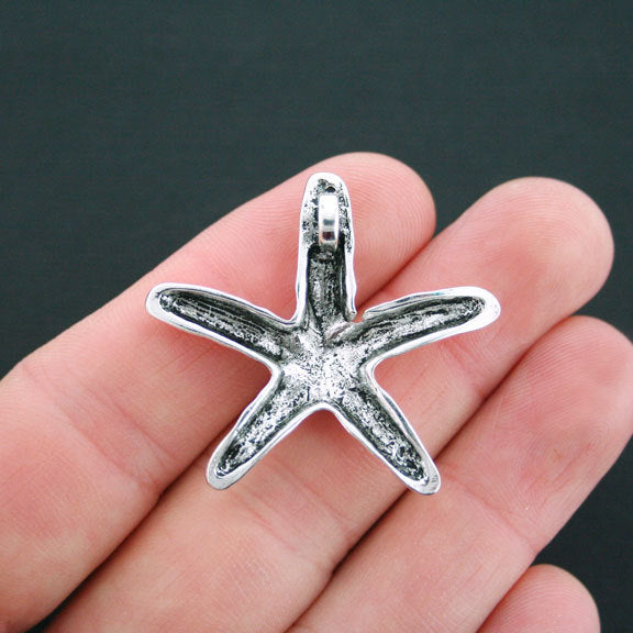 2 Starfish Antique Silver Tone Charms - SC4721