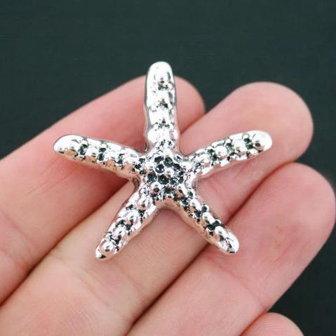 2 Starfish Antique Silver Tone Charms - SC4721
