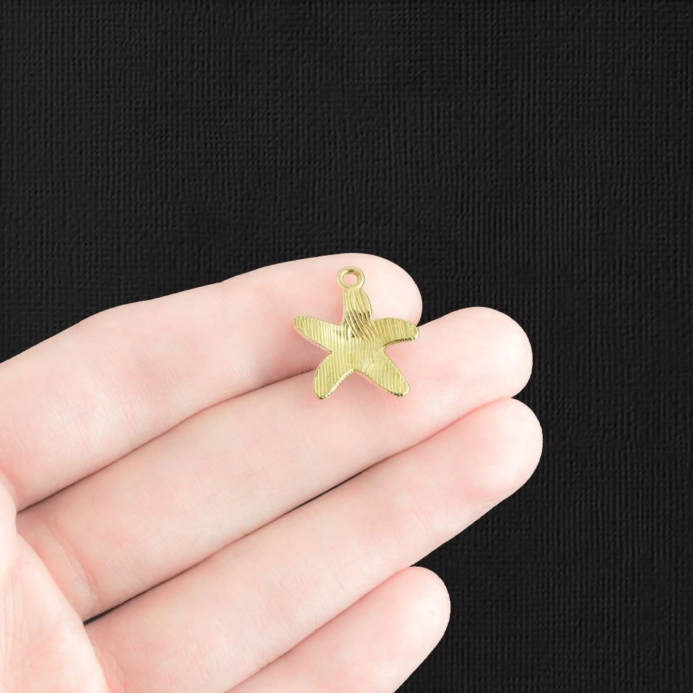 2 Starfish Gold Tone Enamel Charms with Inset Rhinestones - E591