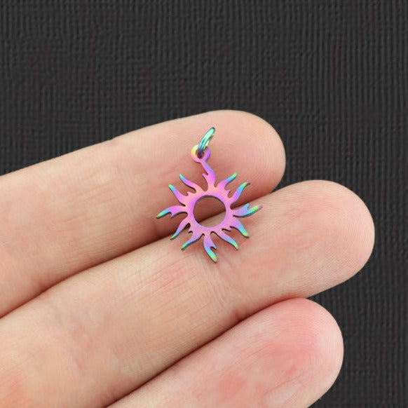 2 breloques en acier inoxydable plaquées arc-en-ciel soleil 2 faces - SSP149