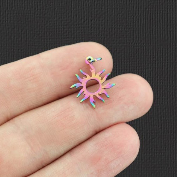 2 breloques en acier inoxydable plaquées arc-en-ciel soleil 2 faces - SSP149