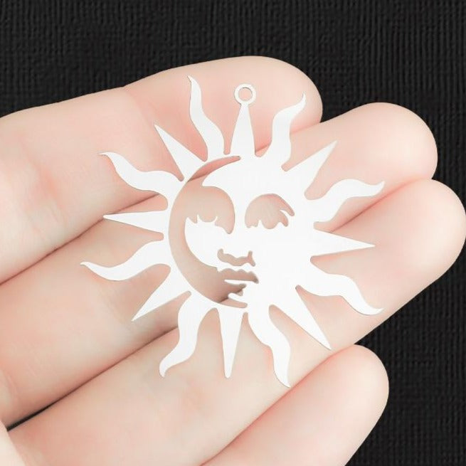 2 Breloques Soleil en Acier Inoxydable Double Face - SSP374