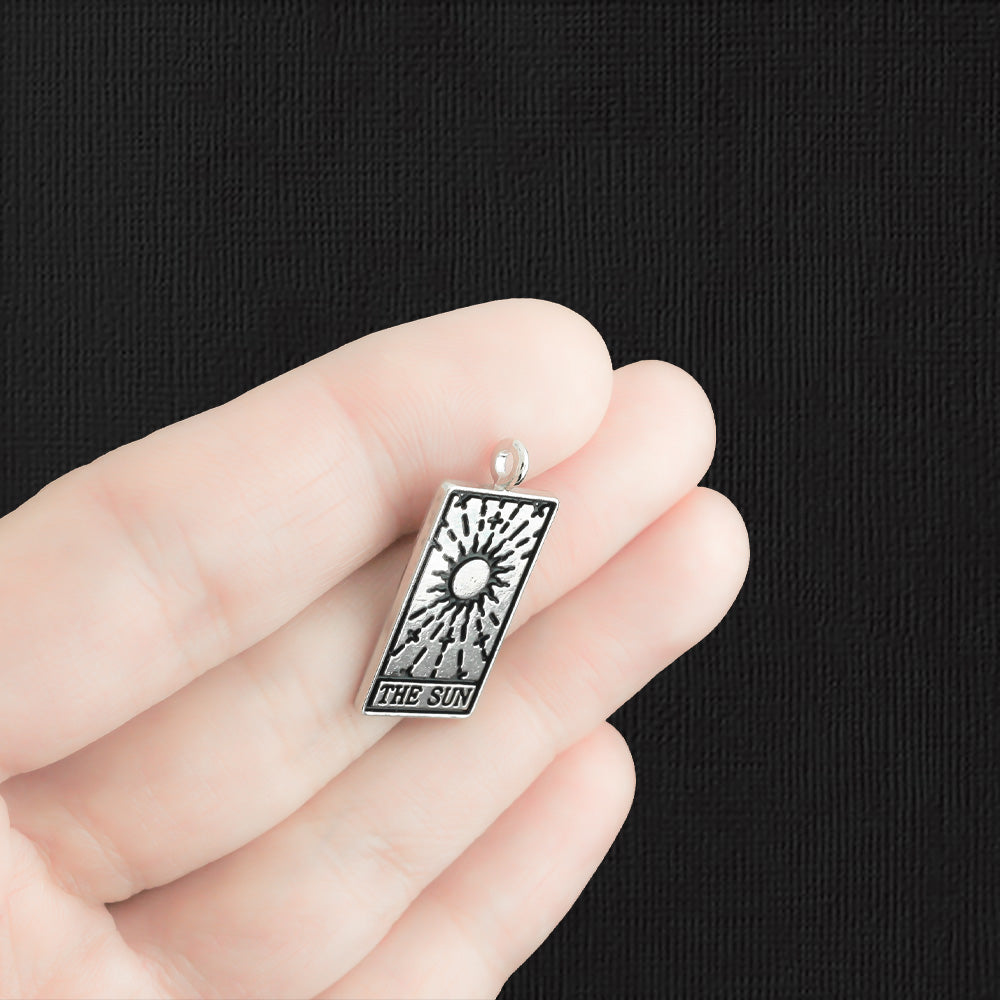 2 Sun Tarot Card Antique Silver Tone Charms - SC1618