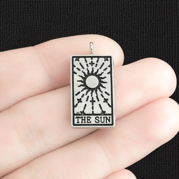 2 Sun Tarot Card Antique Silver Tone Charms - SC1618