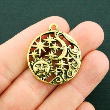2 Sun and Moon Antique Gold Tone Charms - GC1105