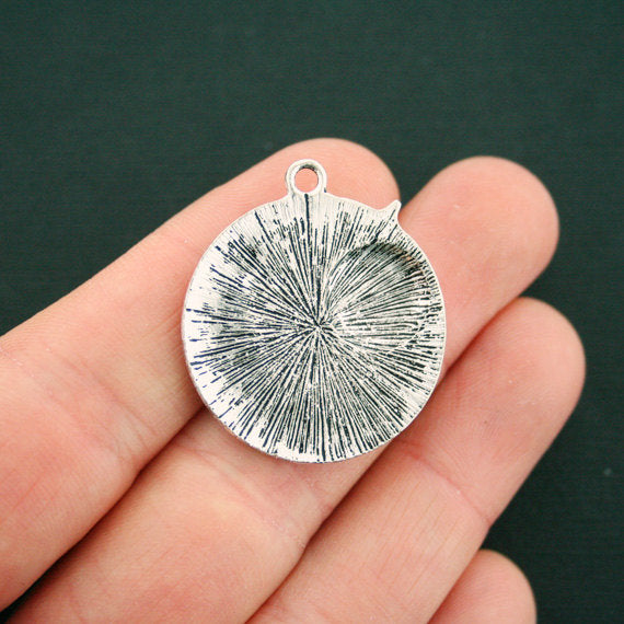 2 Sun and Moon Antique Silver Tone Charm With Imitation Turquoise - SC6610