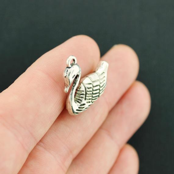 2 Swan Antique Silver Tone Charms 2 Sided - SC7948