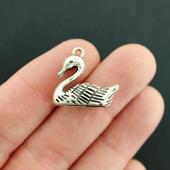 2 breloques ton argent antique cygne 2 faces - SC7948