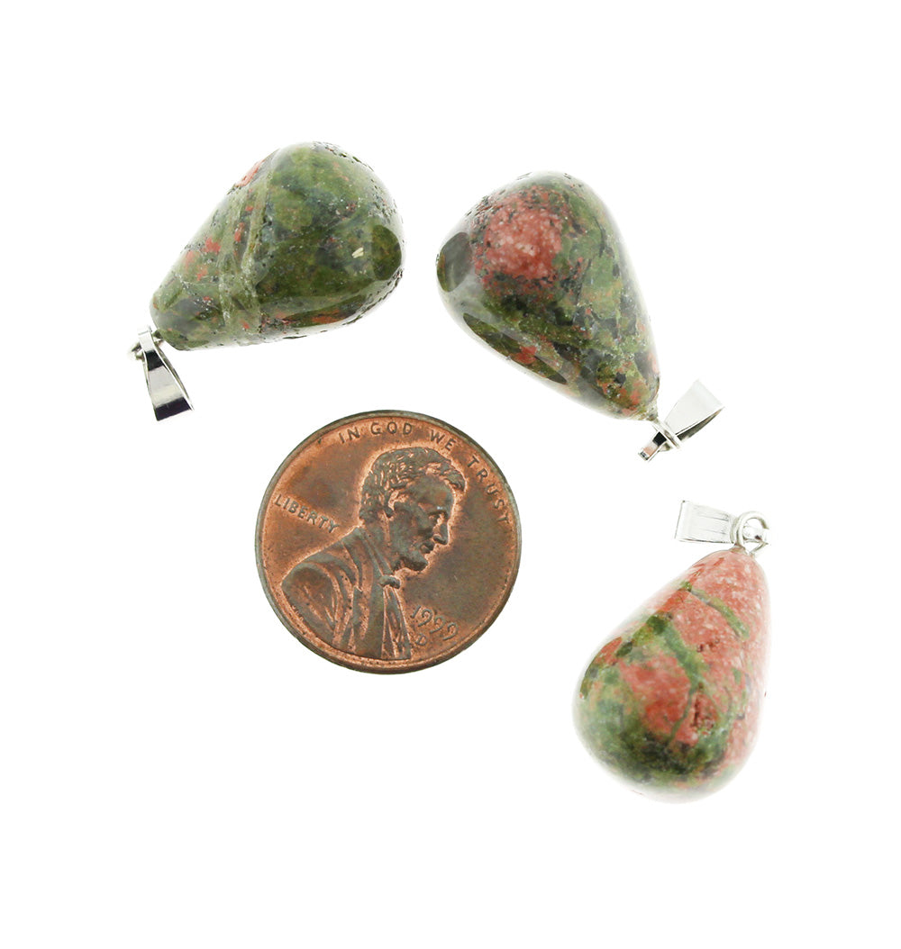 2 charmes de pierres précieuses en forme de larme Unakite - GEM063