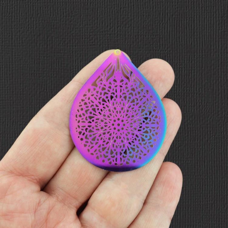 2 Teardrop Rainbow Electroplated Stainless Steel Charms - SSP042