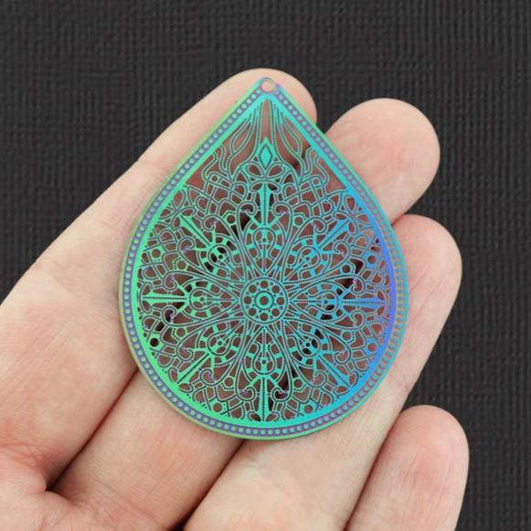 2 breloques en acier inoxydable plaqué arc-en-ciel en forme de larme - SSP042