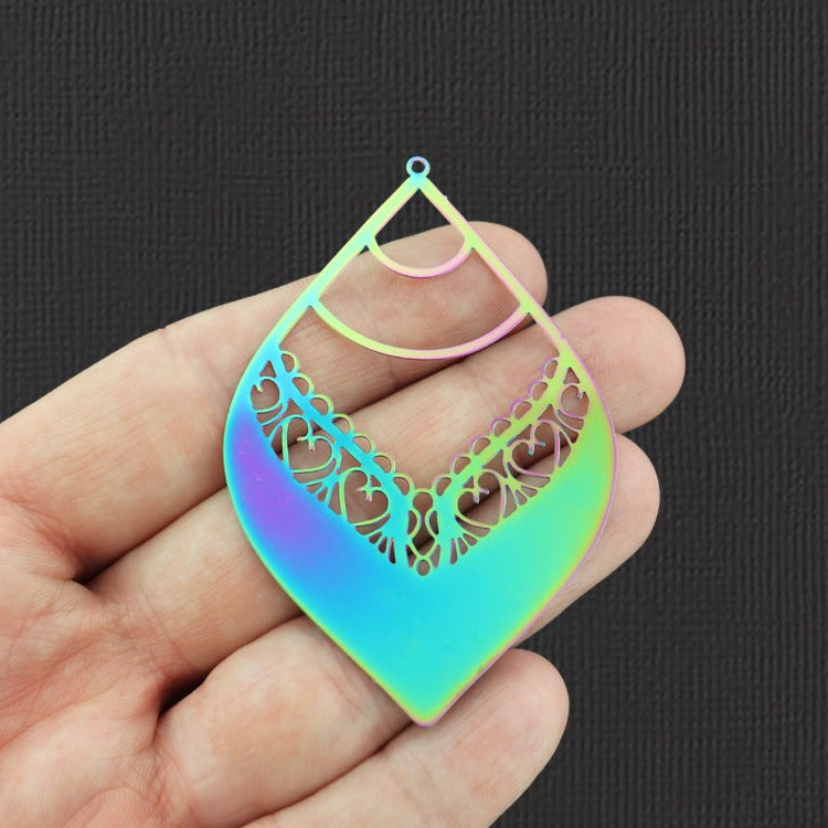 2 breloques en acier inoxydable plaqué arc-en-ciel en forme de larme - SSP103