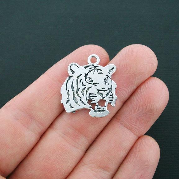 2 Tiger Antique Silver Tone Charms 2 Sided - SC4304