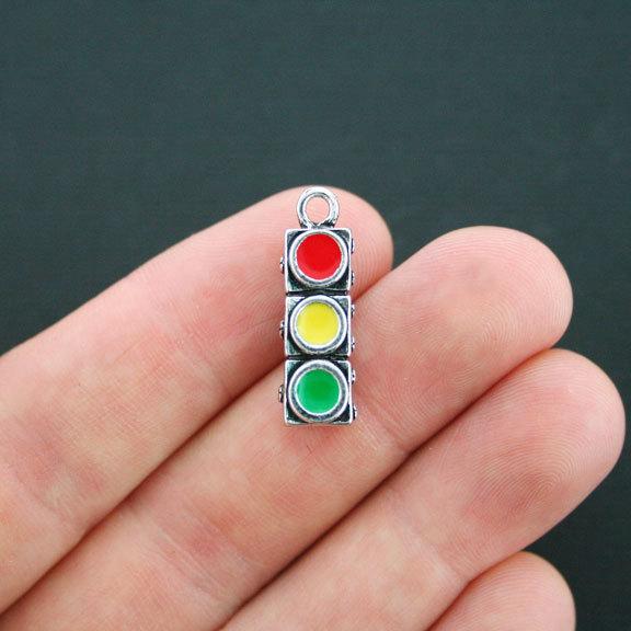 2 Traffic Light Silver Tone Enamel Charms 3D - E009