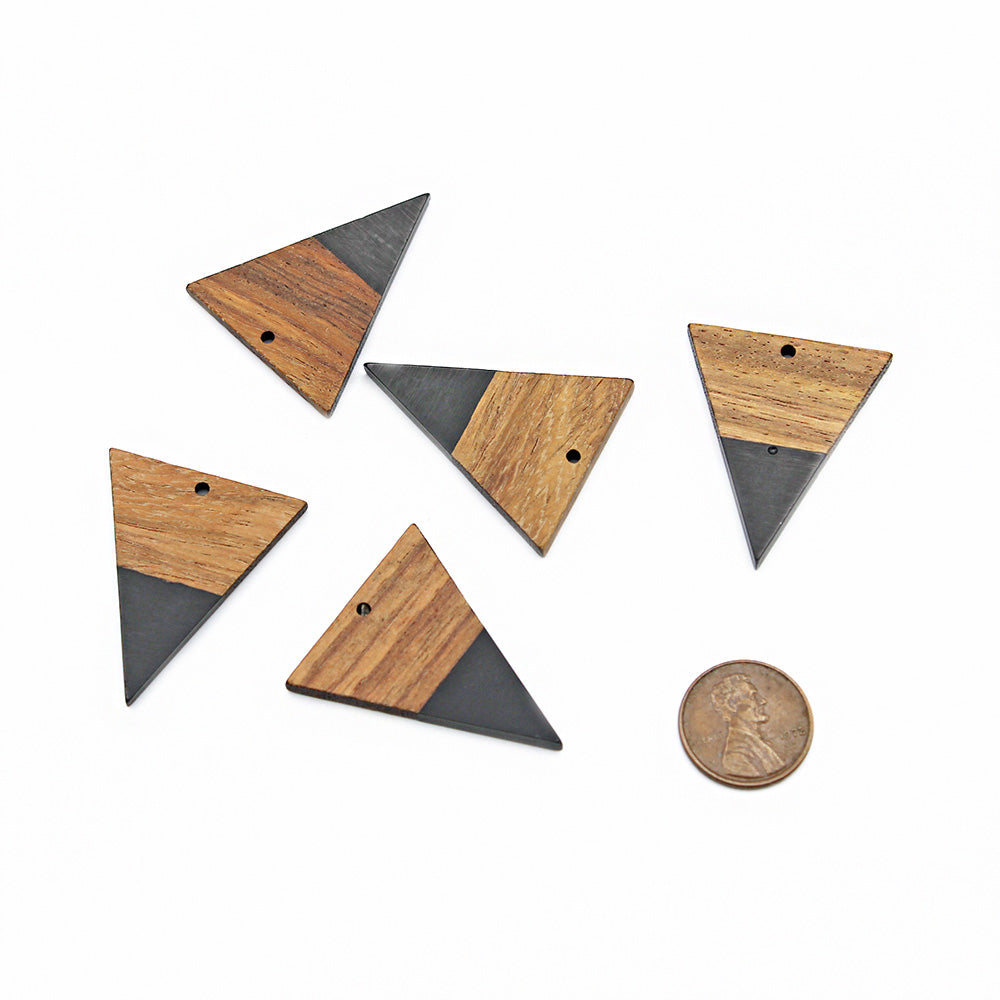 2 Triangle Natural Wood and Resin Charms - Choose Your Color!