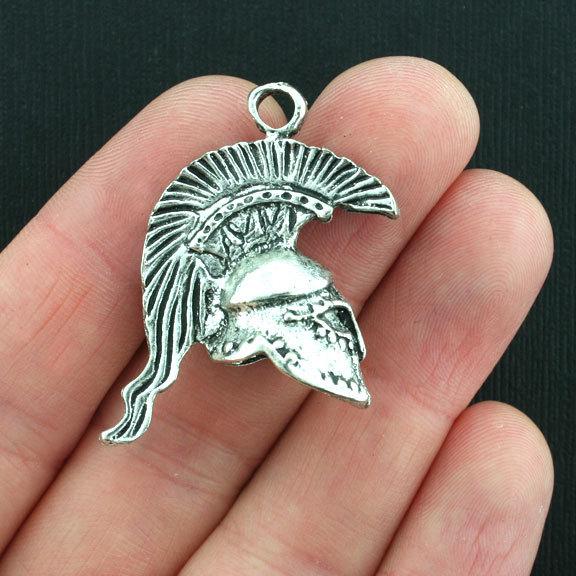2 Trojan Helmet Antique Silver Tone Charms 3D - SC3611