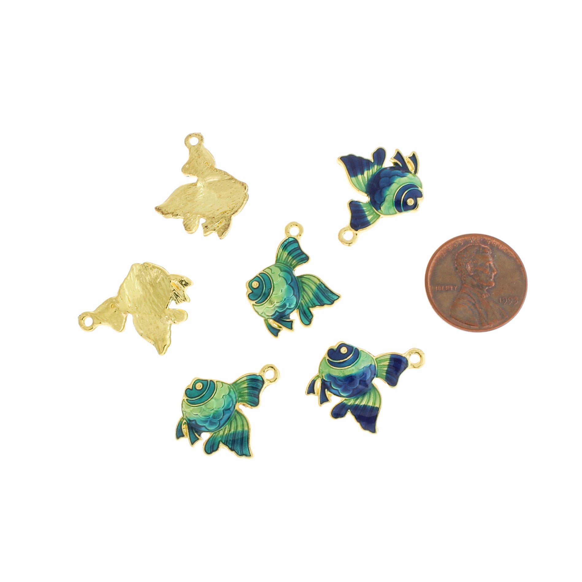 2 breloques en émail doré poisson tropical - E819