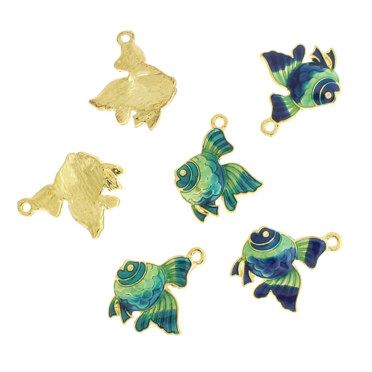 2 breloques en émail doré poisson tropical - E819