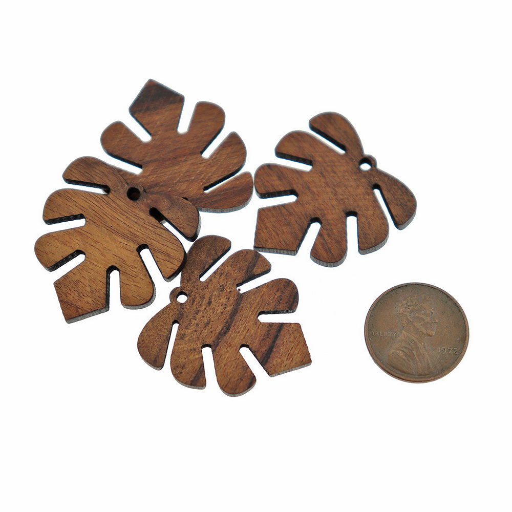 2 Tropical Leaf Natural Wood Charms 29mm - WP130