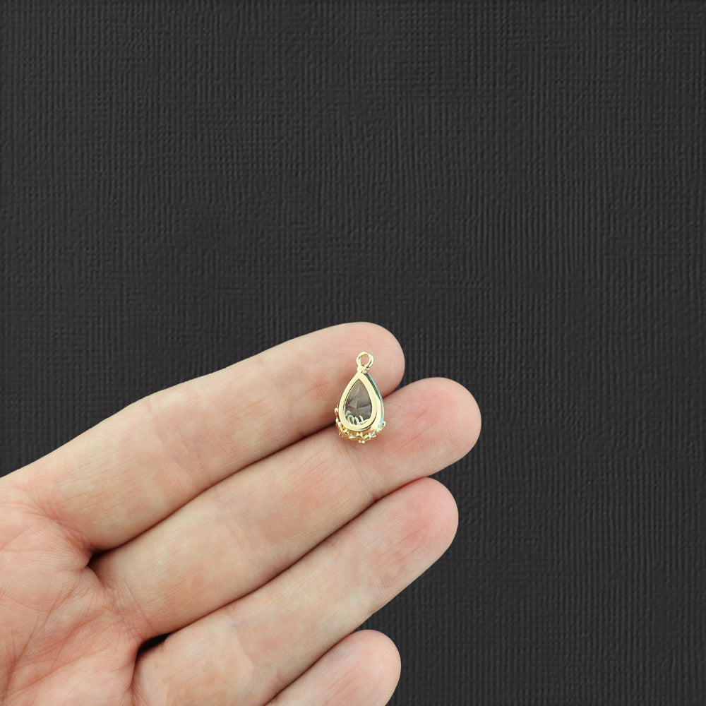 2 Turquoise Glass Pendant Gold Tone Charms - Z253