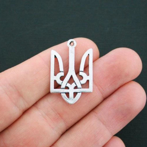 2 Ukraine Tryzub Antique Silver Tone Charms 2 Sided - SC1722