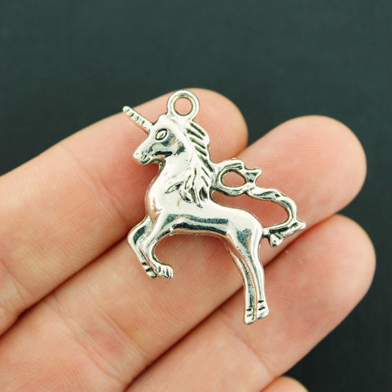 2 Unicorn Antique Silver Tone Charms 3D - SC7662
