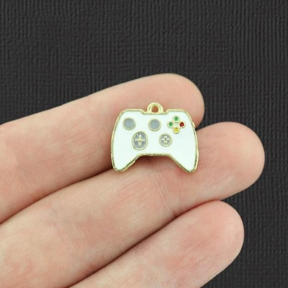 2 Video Game Controller Gold Tone Enamel Charms - E594