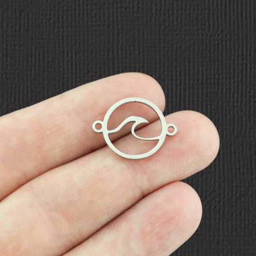 2 Wave Connector Silver Tone Stainless Steel Charms 2 Sided - SSP112