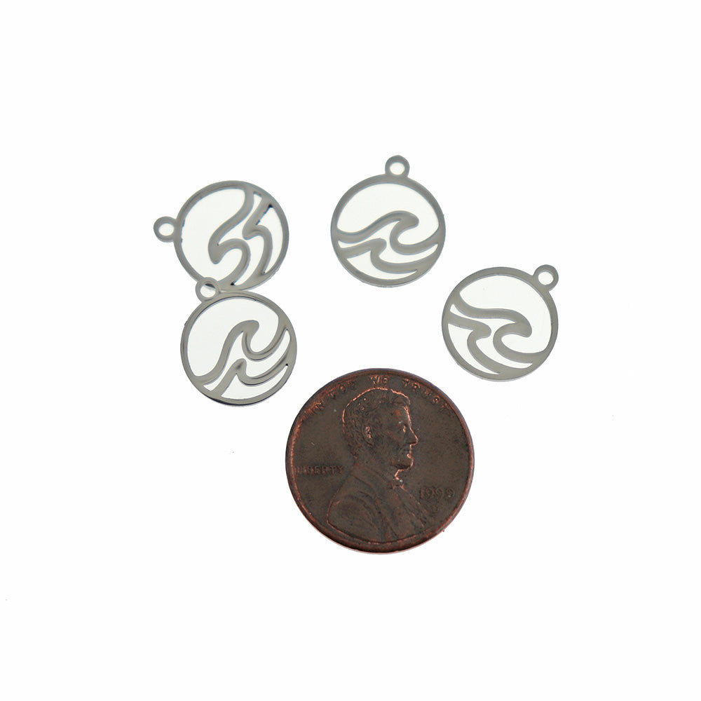 2 Wave Stainless Steel Charms 2 Sided - SSP499