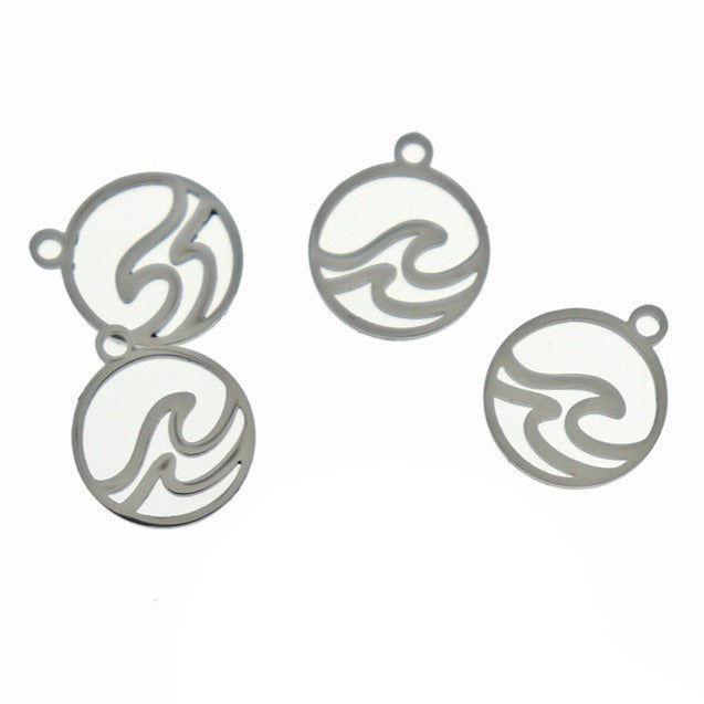 2 Wave Stainless Steel Charms 2 Sided - SSP499