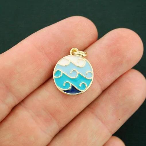 Breloques en émail doré 2 vagues - E391