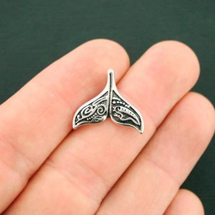 2 Whale Tail Antique Silver Tone Charms - SC6227