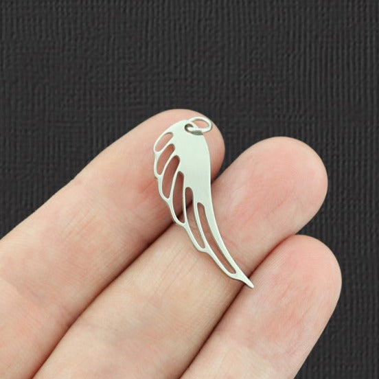 2 Wing Silver Tone Stainless Steel Charms 2 Sided - SSP036