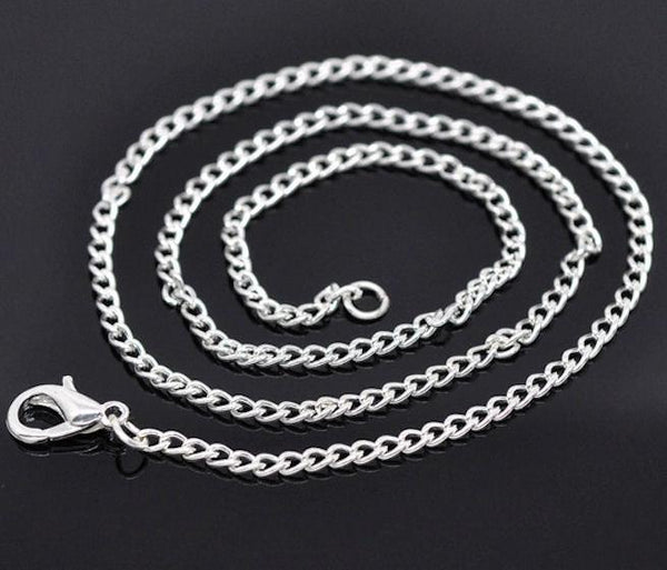 Silver Tone Curb Chain Necklaces 16" - 3mm - 2 Necklaces - N001