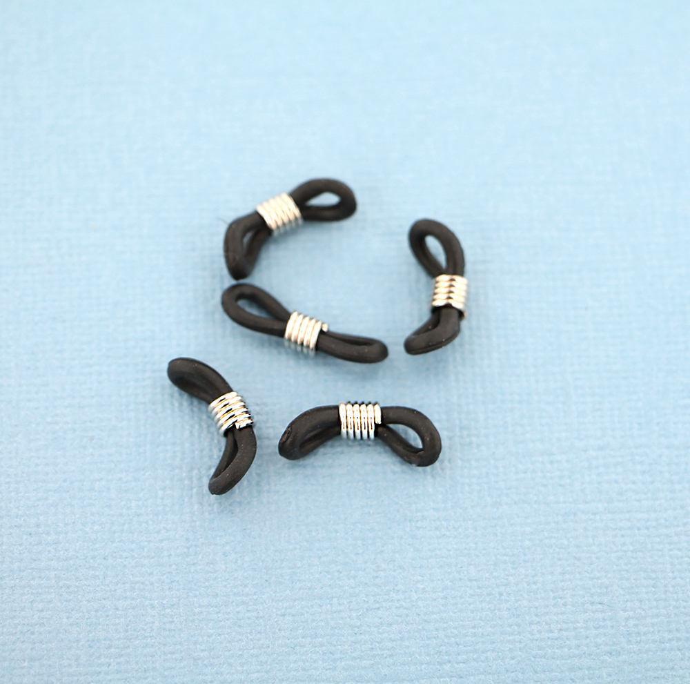 20 Black Rubber Connectors for Eye Glasses or Necklace Chain 25mm - FD502