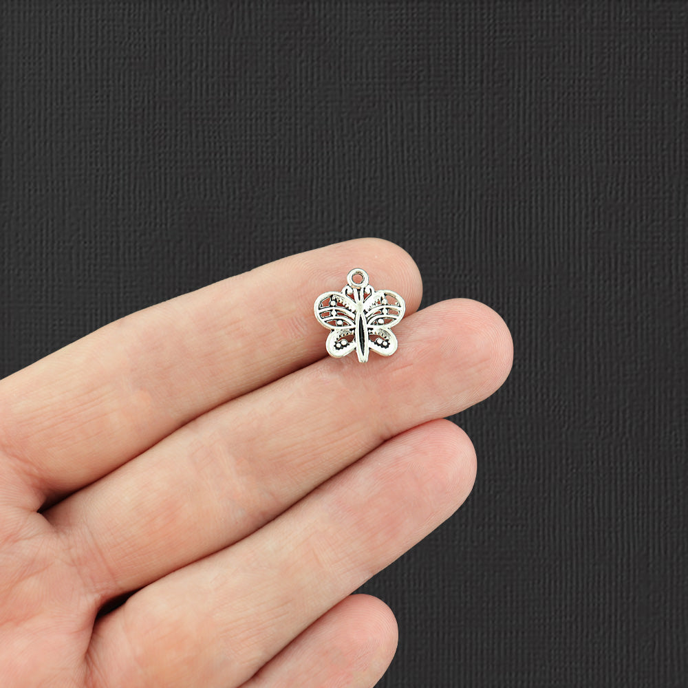 20 Butterfly Antique Silver Tone Charms - SC3642