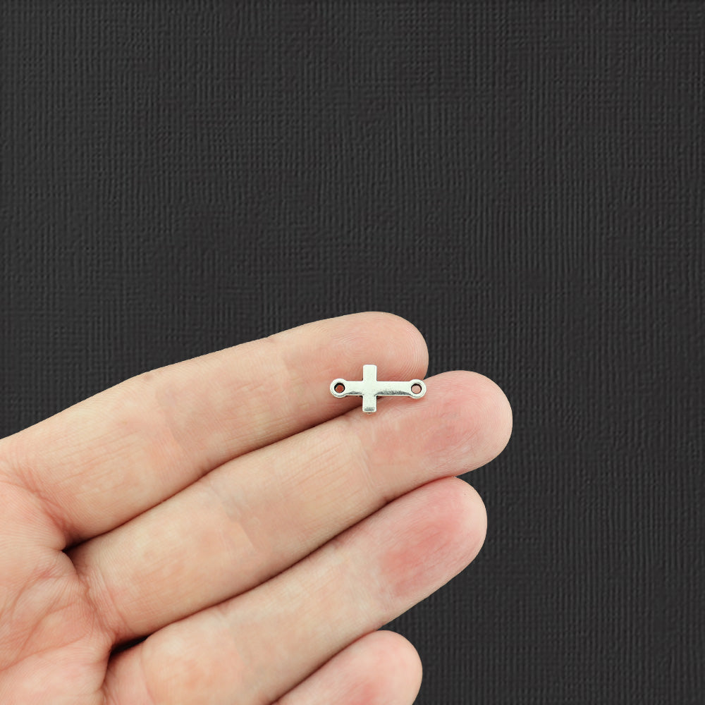20 Cross Connector Antique Silver Tone Charms 2 Sided - SC2978