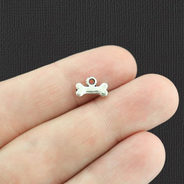 20 Dog Bone Antique Silver Tone Charms 2 Sided - SC4371