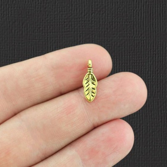 20 breloques plumes dorées antiques 2 faces - GC065