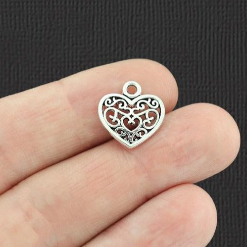 20 breloques en filigrane coeur ton argent antique - SC7163
