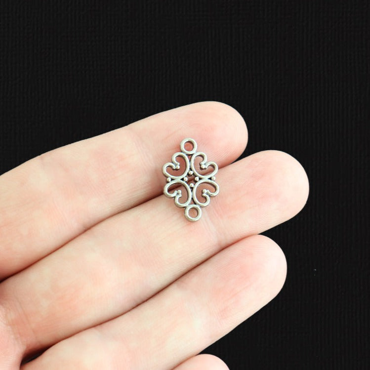 20 Flower Connector Antique Silver Tone Charms - SC051