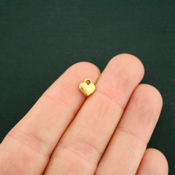 20 Heart Antique Gold Tone Charms 2 Sided - GC1186