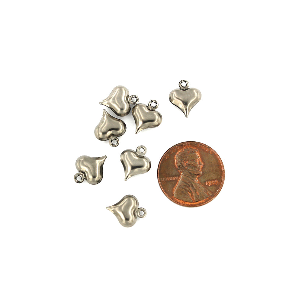 20 Heart Silver Tone Stainless Steel Charms 2 Sided - MT317